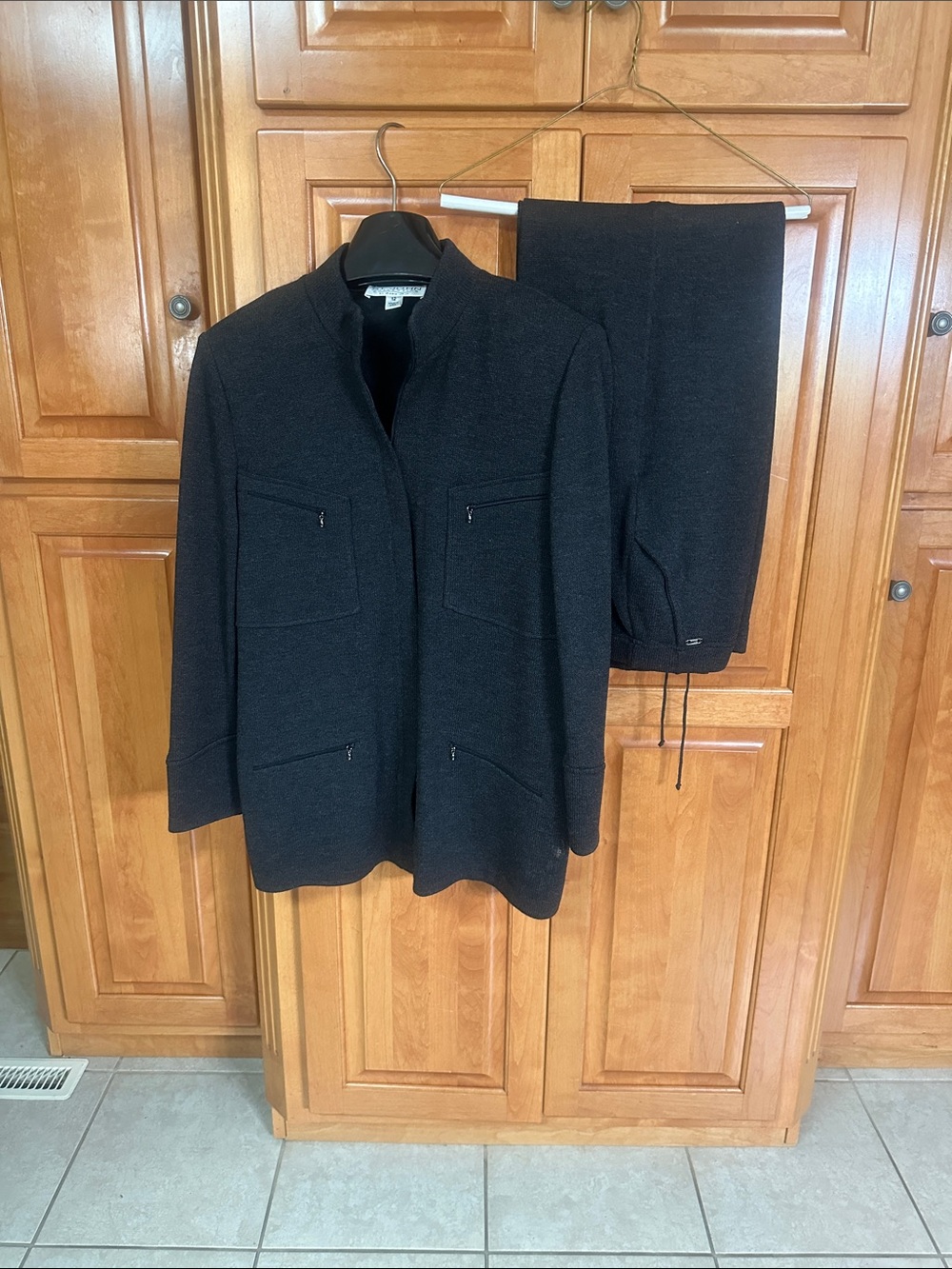 Black St. John  women’s  Knit Zip-Front Jacket and Pants Set